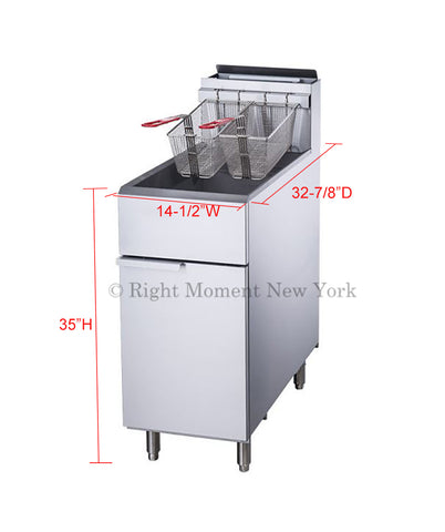 14-1/2"W 50 lbs Oil Capacity Natural Gas Commercial Gas Deep Fryer with 2 Baskets 120,000 BTU