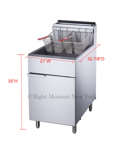21"W 70 lbs Oil Capacity Natural Gas Commercial Gas Deep Fryer with 2 Baskets 150,000 BTU